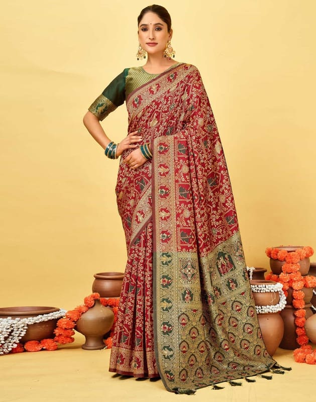 WOMENELEGENCE Embellished Patola Pure Silk Saree