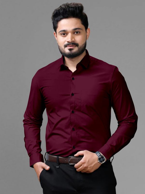 DHADUK Men Solid Casual Maroon Shirt