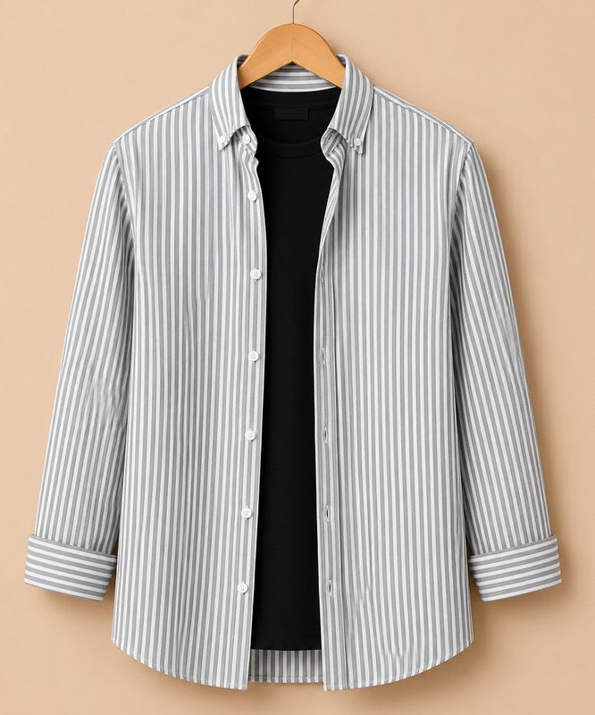 RODEIZ Men Striped Casual White, Grey Shirt