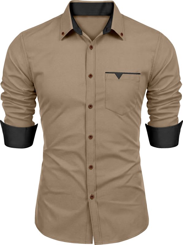GAZZY CREATION Men Solid Casual Khaki Shirt
