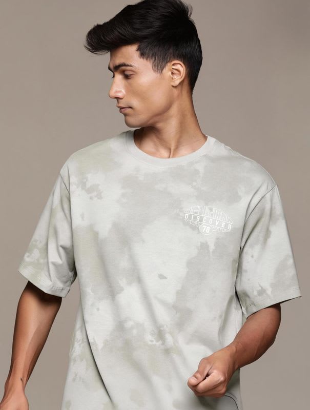 Roadster Conversational Men Round Neck Grey T-Shirt