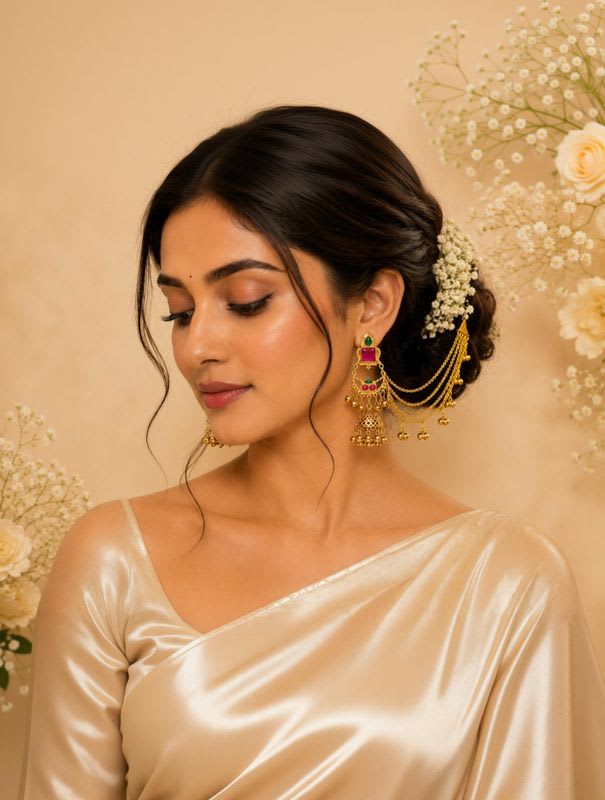 THEBFSSTUDIO Kashmiri Long Tassels Jhumka With Ghungroo Hair Chain For Women Metal Drops & Danglers, Jhumki Earring, Huggie Earring