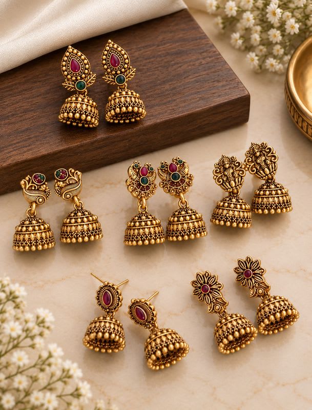indicare Oxidized gold Jhumka Earrings for Women Alloy Drops & Danglers