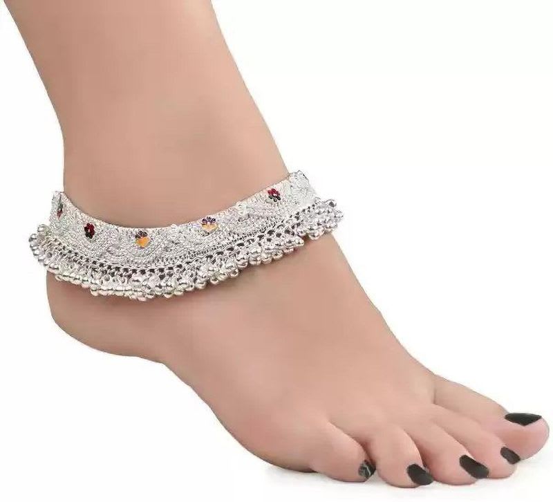 Minkiya Bridal Silver Plated White Metal Indian Traditional Ethnic Fancy Heavy Alloy Anklet