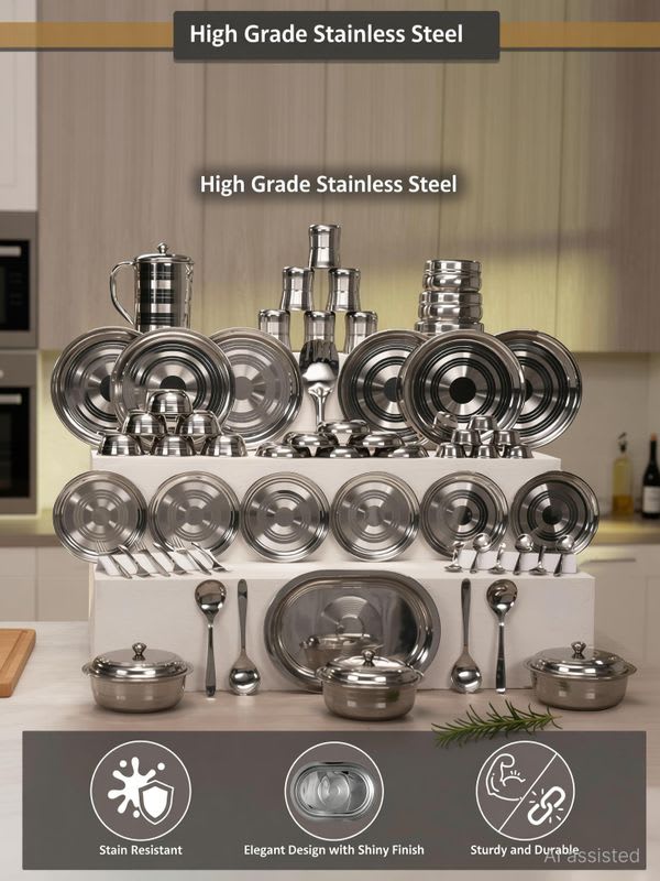 KIARAA Pack of 61 Stainless Steel Kiaraa Dinner Set