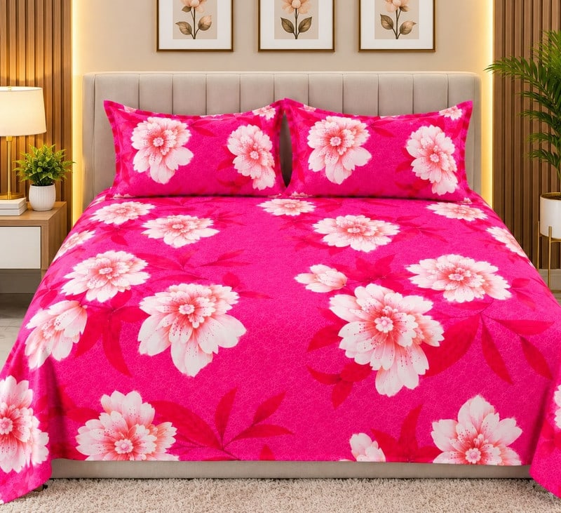 Jns hub Cotton Double Flat 190 TC Floral 1 Bedsheet