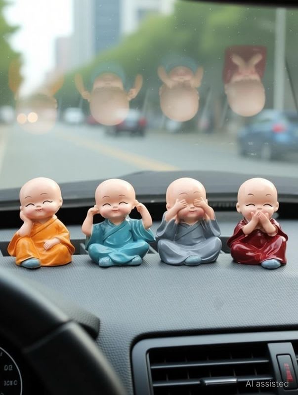 UNYSHOPPE Baby Monk Buddha Set of 4 Polyresin Mini Showpiece for Home Office Decor Decorative Showpiece - 6 cm