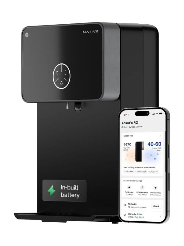 NATIVE By Urban Company M2 Pro 7 L. RO + UV + Alkaline + Minerals Water Purifier 10-Stage Smart Water Purifier | In-built power backup | No Service for 2 Years | Advanced Smart iOT