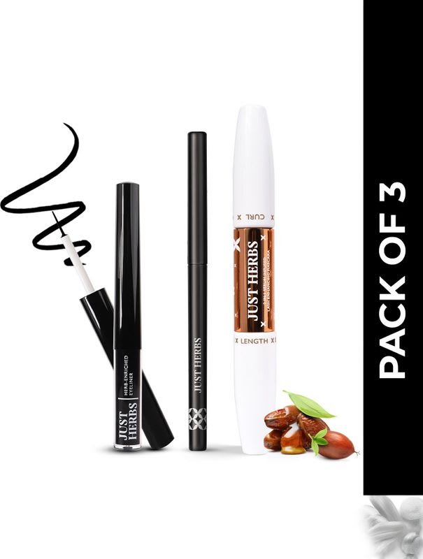 Just Herbs Eye Make Up Essentials Combo Pack of 3 | Kajal, Eyeliner, Mascara