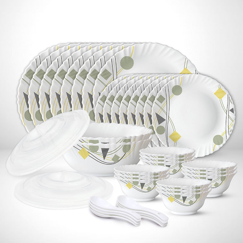Larah by Borosil Pack of 44 Opalware Galaxy Series Florence Dinnerset, Crockery For Dining & Gifting Dinner Set
