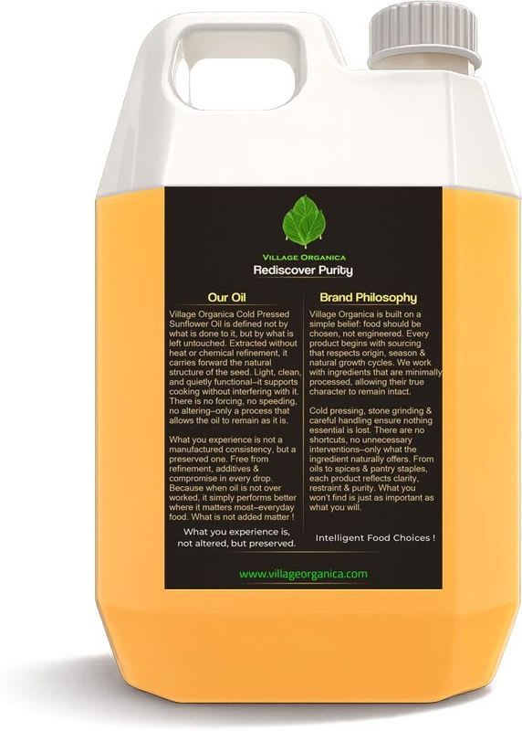 Village Organica Cold Pressed Sunflower oil | Vitamin A & Vitamin E | For Cooking | Boost immunity an promotes healthy Digestive System | Pure and Unadulterated | Sunflower Oil