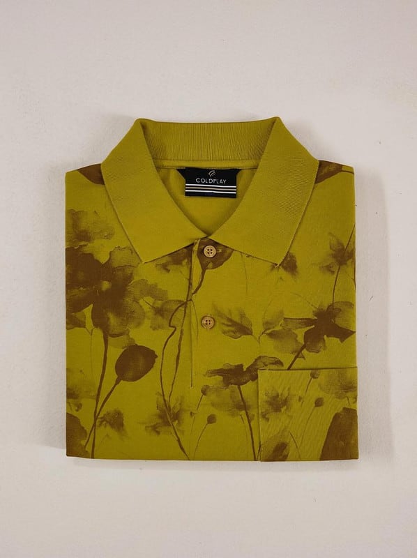 Coldplay Printed Men Polo Neck Dark Green T-Shirt