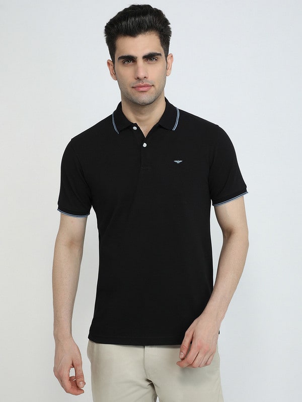 PARK AVENUE Solid Men Polo Neck Black T-Shirt