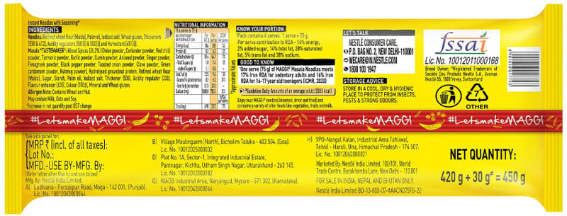 Maggi Pack of 1 Classic Indian Style Masala Noodles with Rich Flavor Instant Noodles