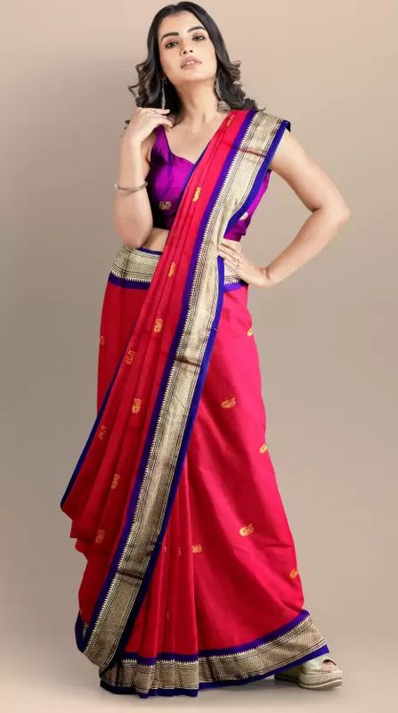 SELLBOX Printed Paithani Cotton Silk Saree