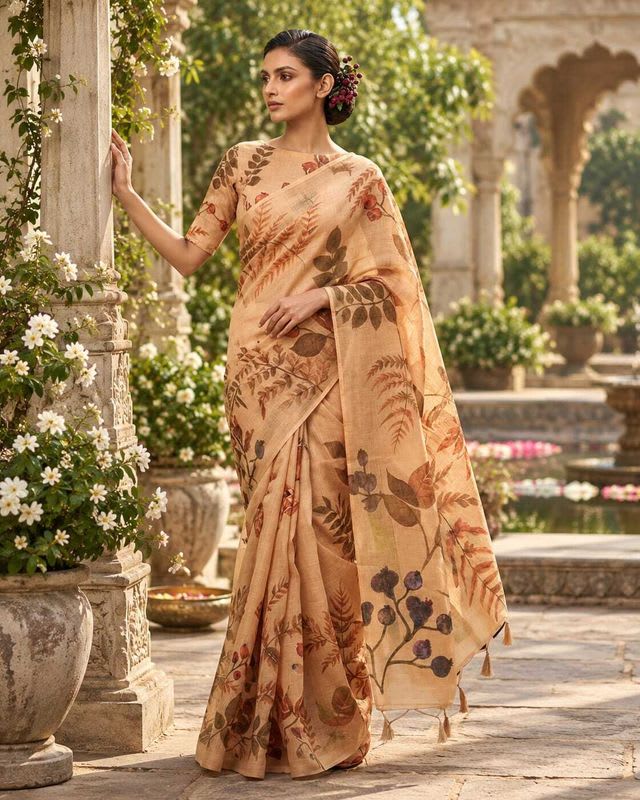 VASTRA DEVI Printed Bollywood Cotton Silk, Cotton Blend Saree