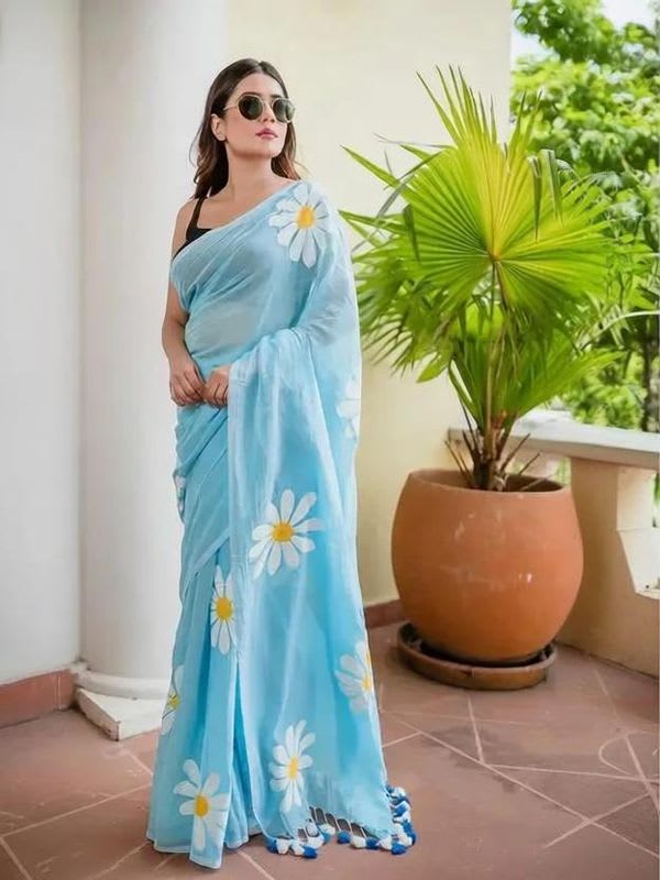 Volmina Printed Bollywood Cotton Linen Saree
