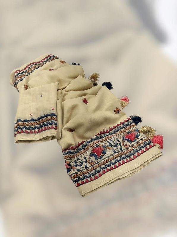 TRUORIGIN Printed Bollywood Cotton Linen, Linen Saree