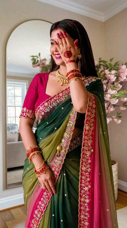 DHRUVISHA FASHION Embroidered Bollywood Georgette Saree