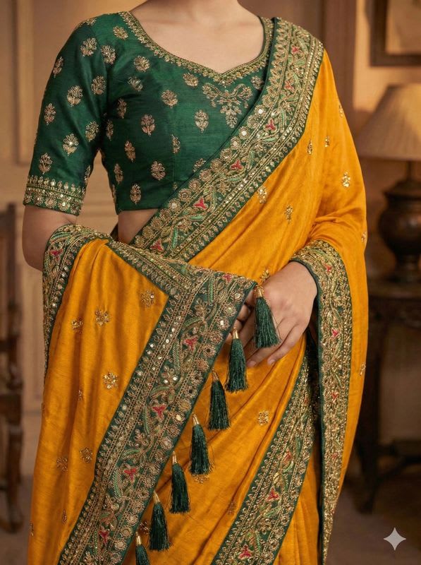 QUEDDY'S Embroidered Bollywood Silk Blend Saree