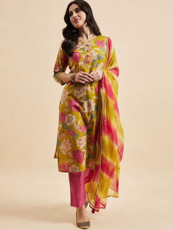 PSCHOICE Women Viscose Rayon Kurti Pant Dupatta Set