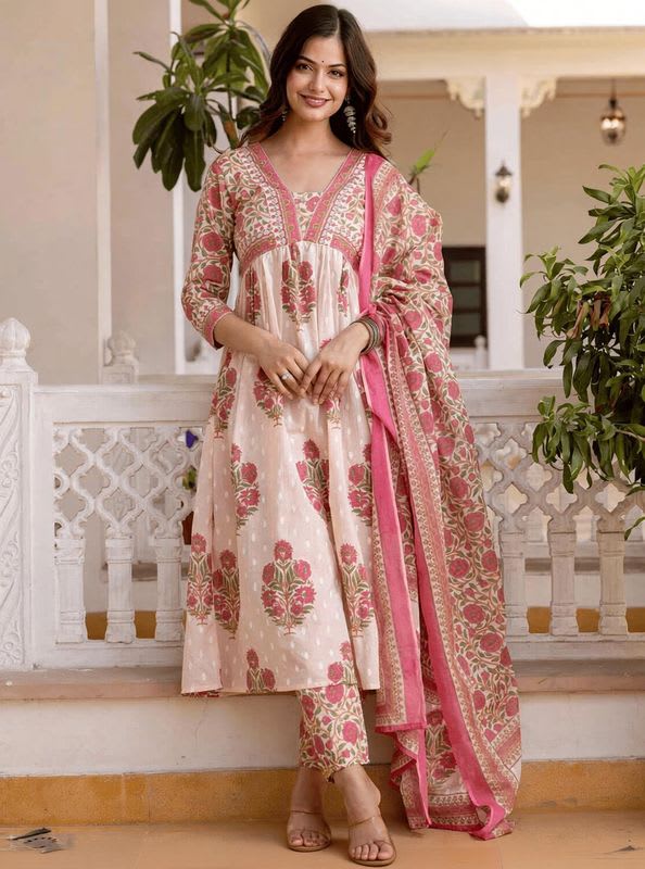 KURTIVALAA Women Cotton Rayon Kurti Pant Attached Dupatta Set