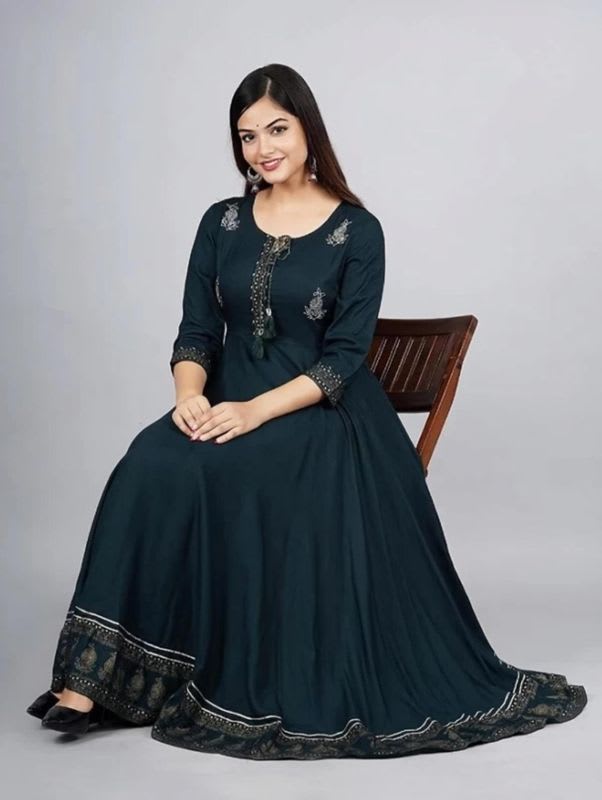 AMBHIKA FASHION Printed, Embroidered Viscose Rayon Anarkali Kurta for Women