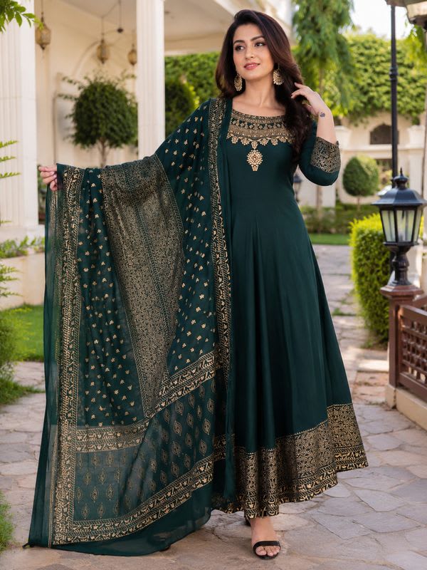 NUPITAL Printed Cotton Blend Anarkali Kurta for Women With Attached Dupatta