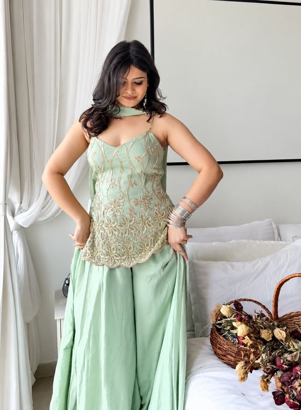 Creeper Women Georgette Kurti Sharara Dupatta Set