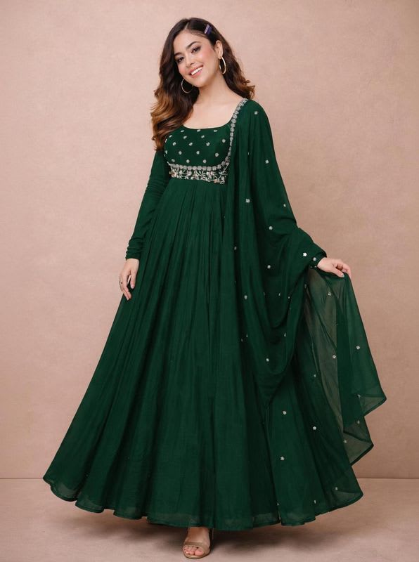 BHOOLKU Embroidered Georgette Stitched Anarkali Gown