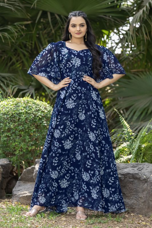 KAILVEN Printed Georgette Stitched Anarkali Gown