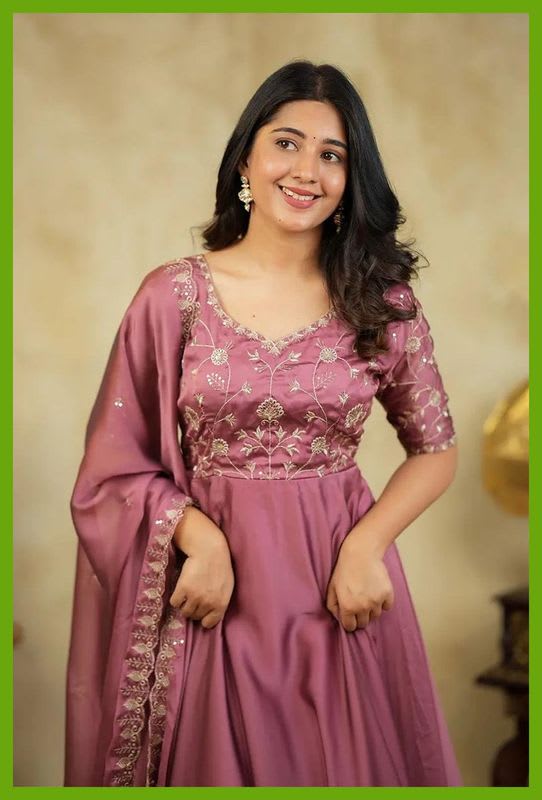 ADVOTIS Embroidered Satin Stitched Anarkali Gown