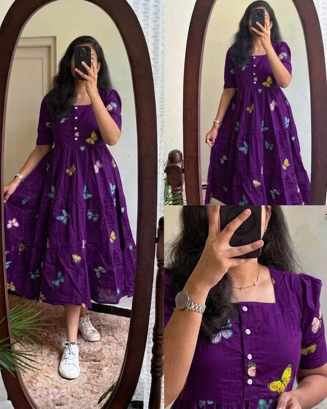 TANTANATAN Women Fit and Flare Purple Midi/Calf Length Dress