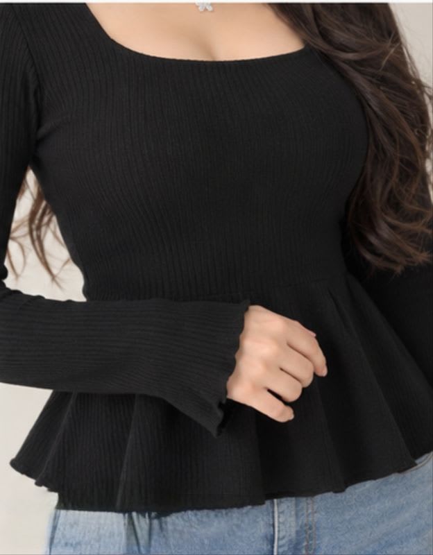 mahadev enterprises Party Bell Sleeves Self Design Women Black Top