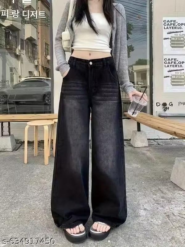 DRZENTERPRISE Women Wide Leg High Rise Black Jeans