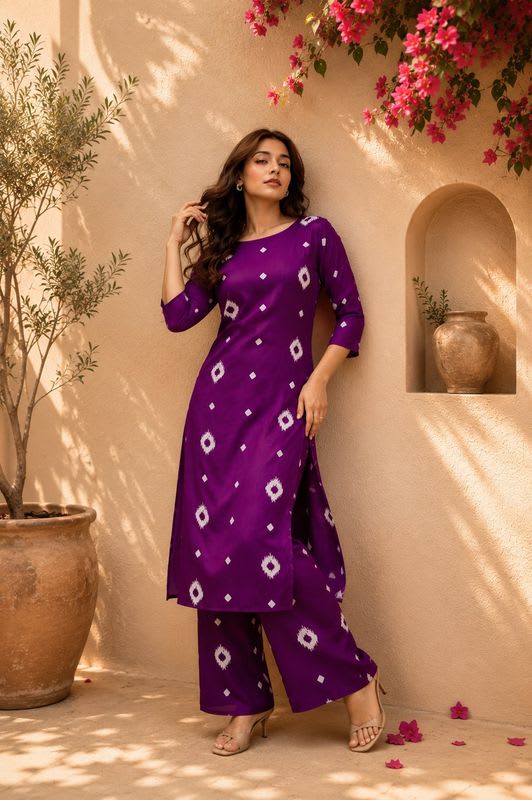 Bhagyesh Fashion Women Cotton Rayon Kurta Palazzo Set