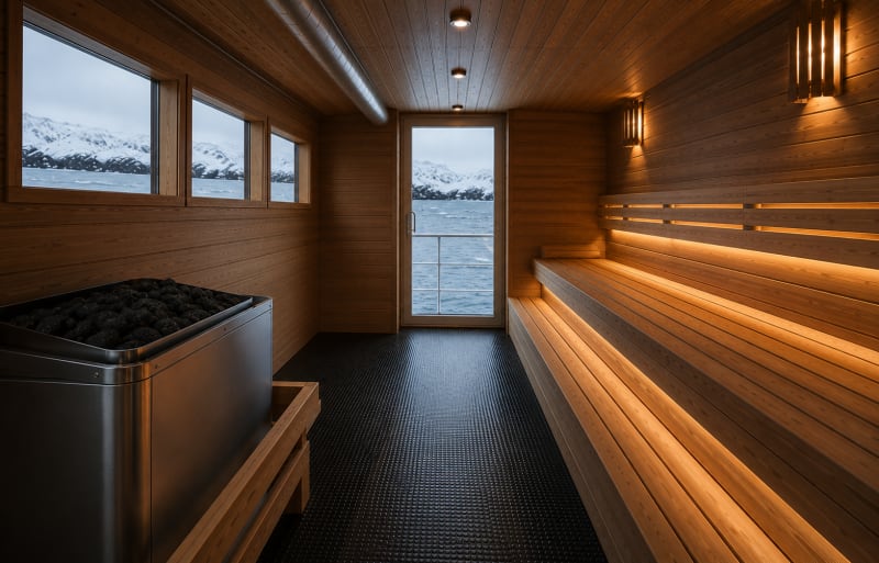 Sauna mit Meerblick an Bord der MS Terra Nova Adventurer
