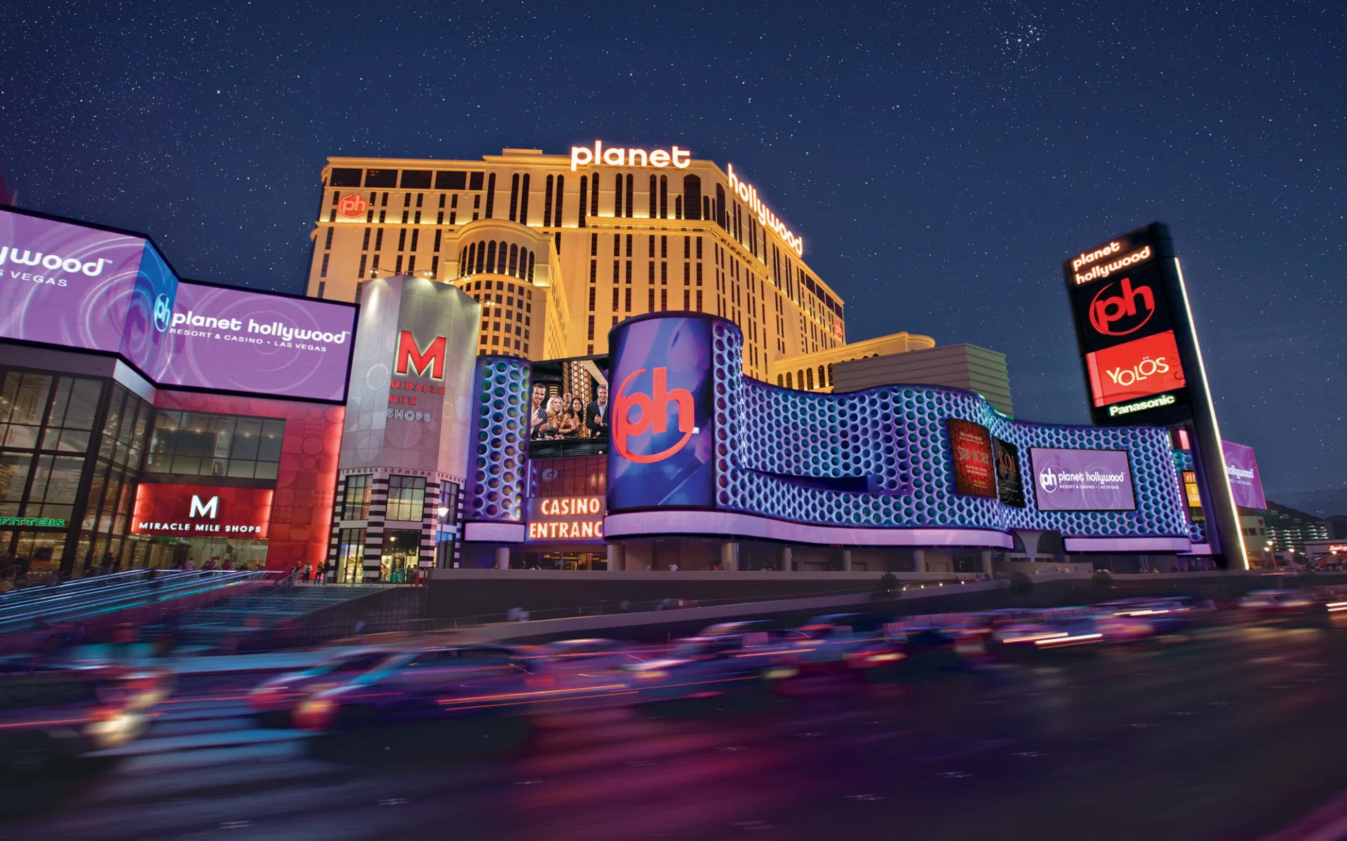 Planet Hollywood Resort & Casino in Las Vegas:  Planet Hollywood - Aussenansicht bei Nacht