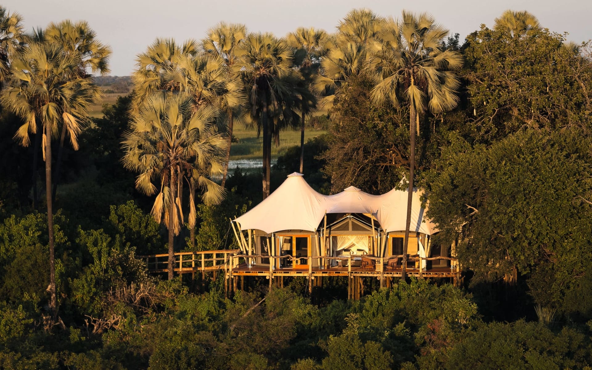 Kwetsani Camp in Okavango Delta: Kwetsani Camp - Zeltzimmer Aussenansicht c Wilderness Safaris