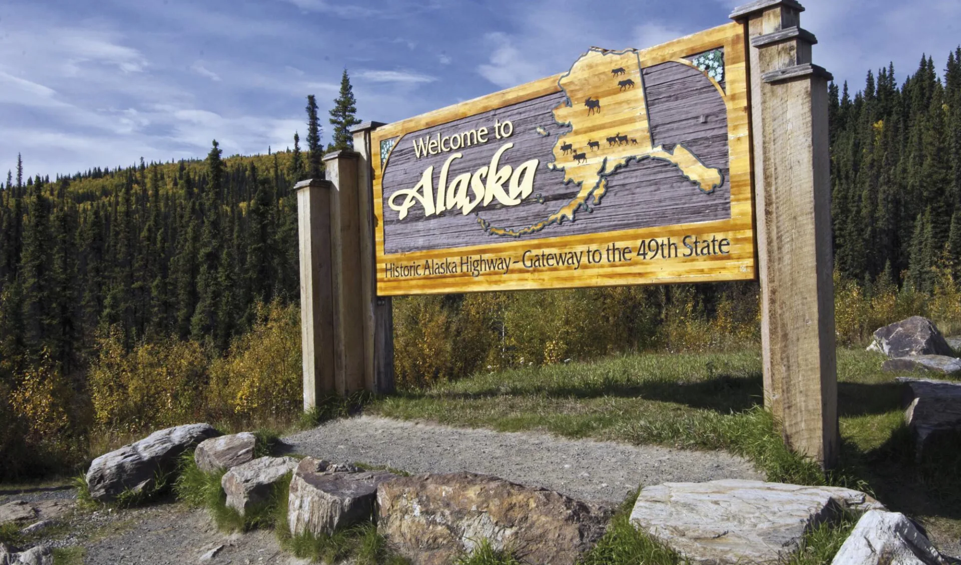 Golden Circle ab Whitehorse: Alaska - Schild Welcome to Alaska