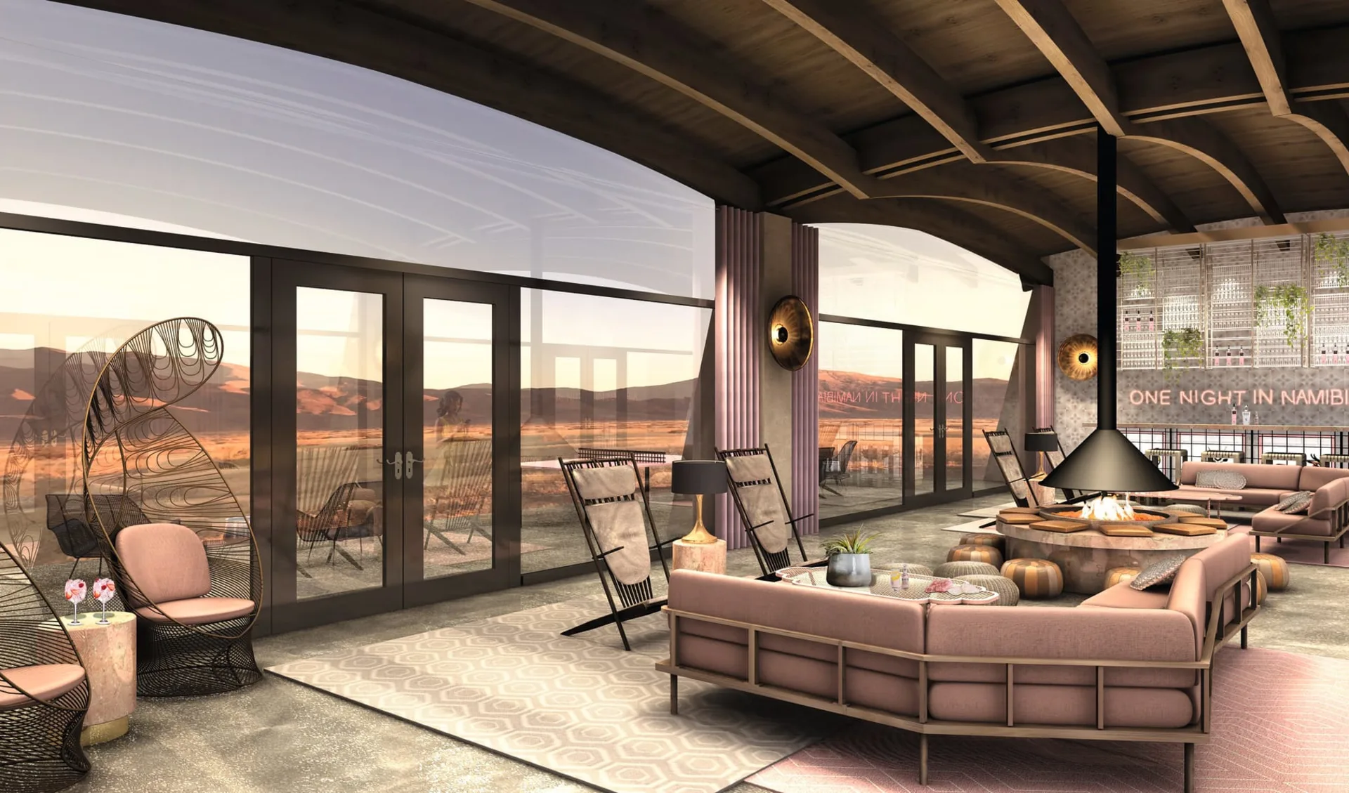 The Desert Grace Lodge in Sesriem: facilities Desert Grace - Lounge mit Kamin c Gondwana Colleciton