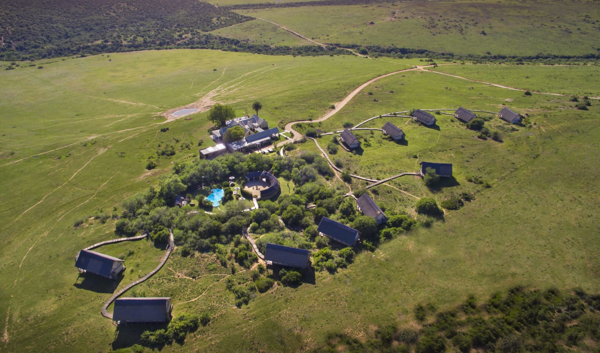 Gorah Elephant Camp in Addo Elephant National Park: Gorah - Aerial View of Camp Layout