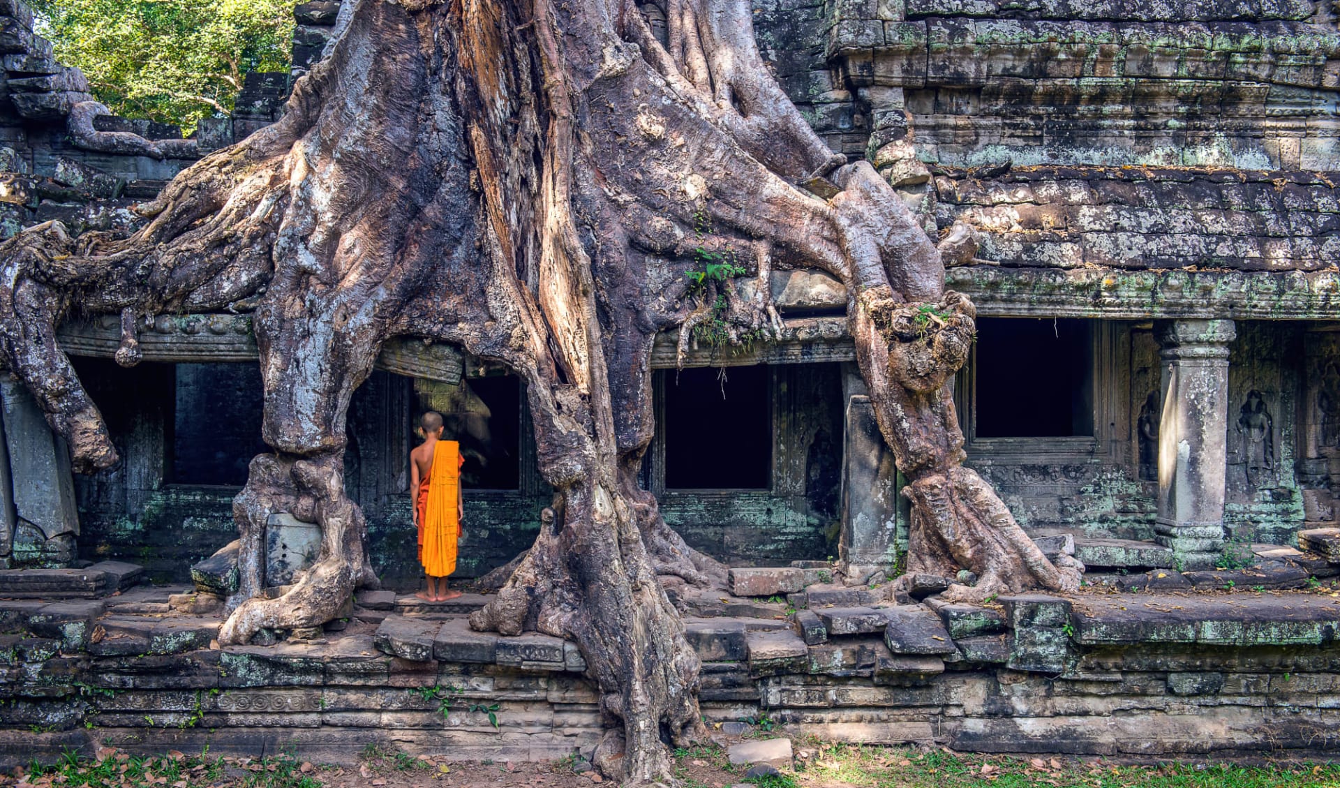 Kultur und Entwicklungshilfe - Stiftung mine-ex ab Siem Reap: Siem Reap Ta Prohm Temple with Monk