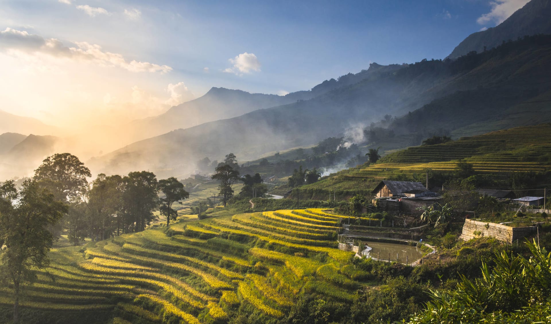 Abenteuer Sapa «Hiking Package» ab Hanoi: Sapa: Terraced rice fields during sunset at Lao Cai