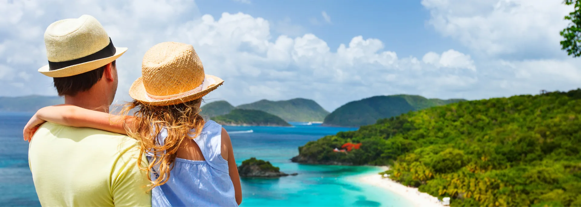 Vater und Tochter geniessen den malerischen Ausblick, Seychelles