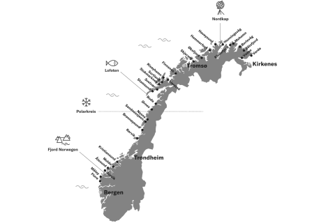 Klassische Postschiffroute: Bergen – Kirkenes – Bergen