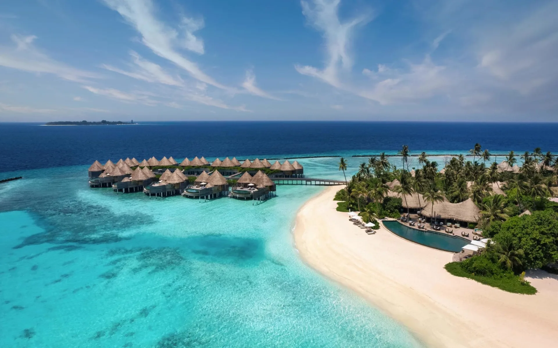 The Nautilus Maldives in Baa-Atoll: Aerial View of Naiboli Pool Bar and Ocean Houses and Residences The Nautilus Maldives in Baa-Atoll: Aerial View of Naiboli Pool Bar and Ocean Houses and Residences