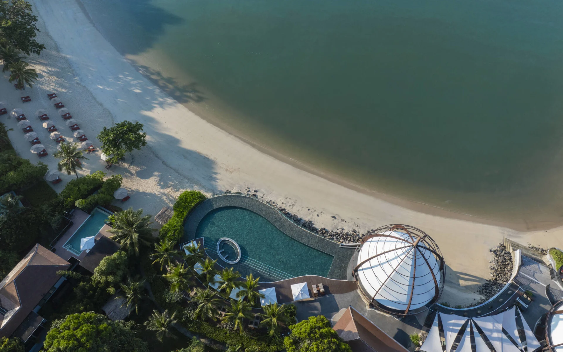The Ritz-Carlton, Langkawi: Drone Shot of The Beach Grill The Ritz-Carlton, Langkawi: Drone Shot of The Beach Grill