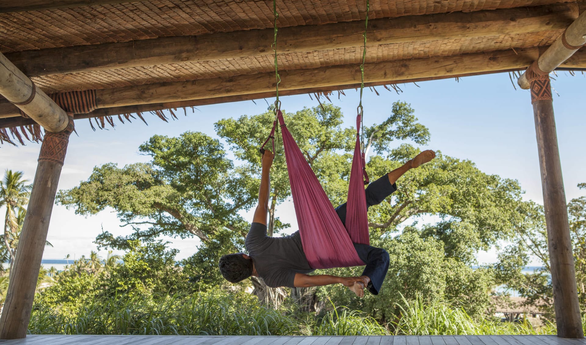Six Senses Hotel Resort & Spa Fiji in Malolo: Aerial_Yoga_at_the_Yoga_Pavilion Six Senses Hotel Resort & Spa Fiji in Malolo: Aerial_Yoga_at_the_Yoga_Pavilion