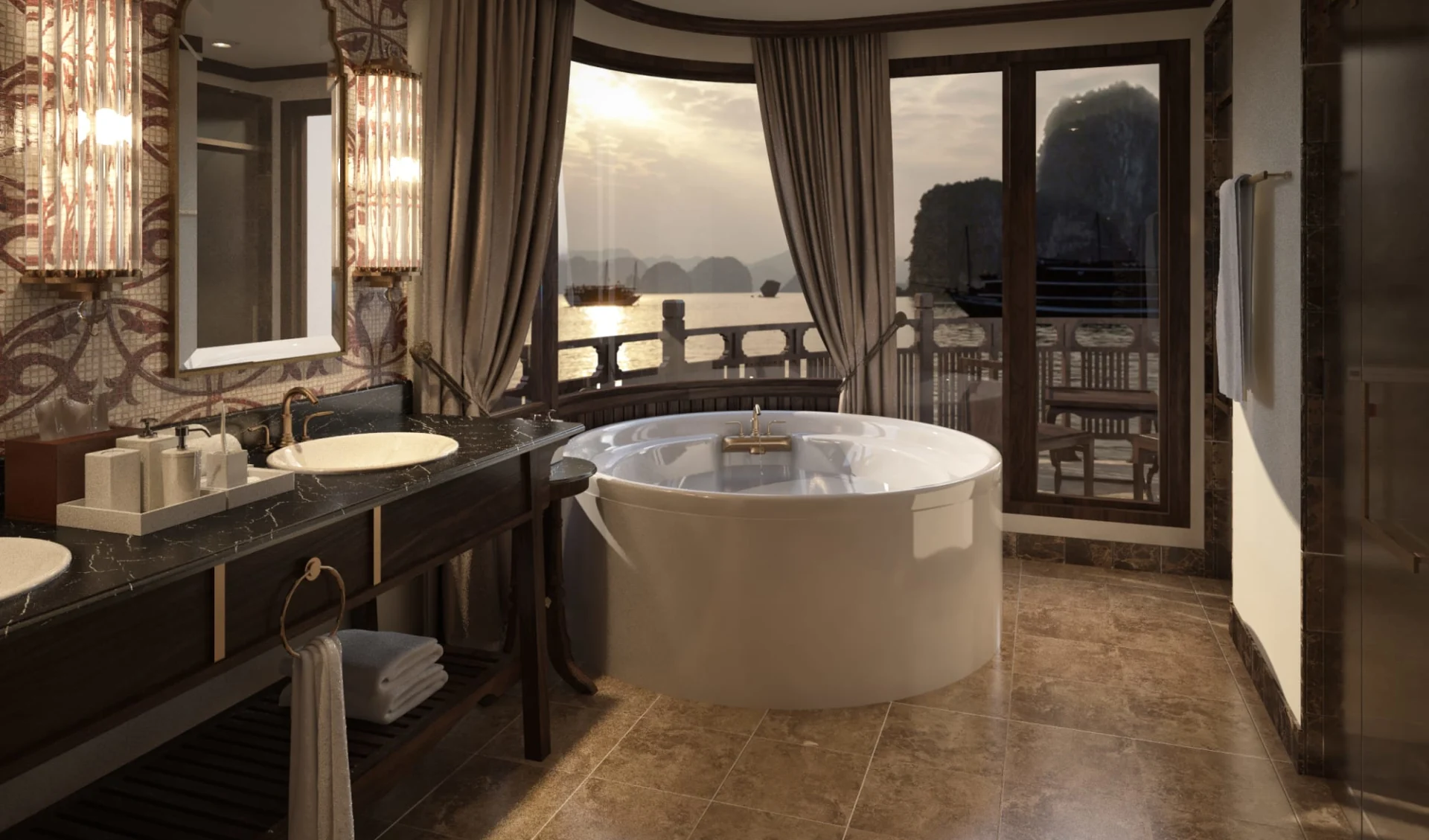 Mystische Lan Ha Bucht Kreuzfahrt mit «Ginger» ab Hanoi: Heritage Line - LH Ginger Regent Suite Crane Bathroom Mystische Lan Ha Bucht Kreuzfahrt mit «Ginger» ab Hanoi: Heritage Line - LH Ginger Regent Suite Crane Bathroom